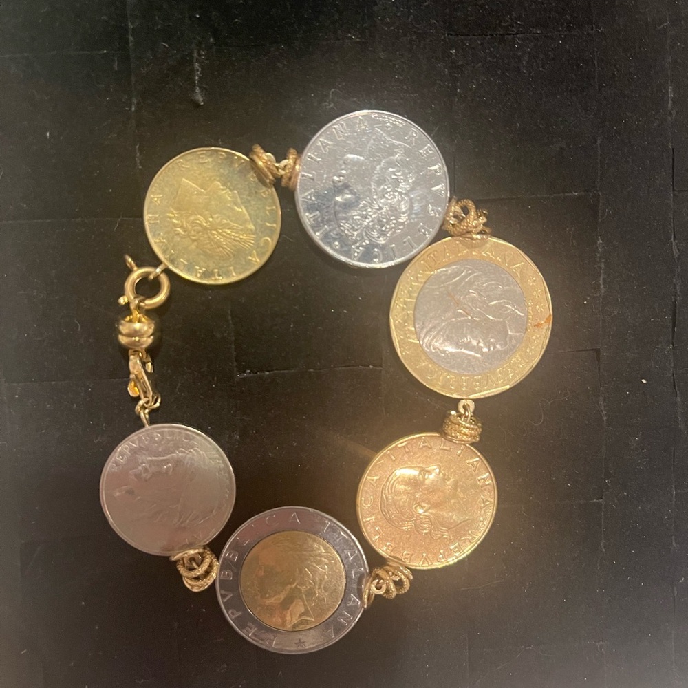 Italian Lira Gold and Silver Coin Bracelet